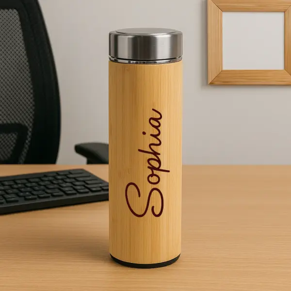 Kişiye Özel Hediye Kutusu   Bambu Termos, Defter, Kupa ve Papatya Kolye