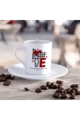 Tema Tasarım Love Tasarımlı Kişiye Özel Türk Kahvesi Fincanı ve Tabağı