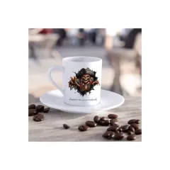 Tema Tasarım Karayıp Korsanı İskelet Tasarımlı Kişiye Özel Türk Kahvesi Fincanı ve Tabağı