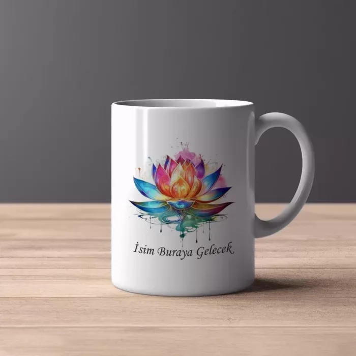 Lotus Çiçeği Tasarımlı Kişiye Özel Kupa Bardak