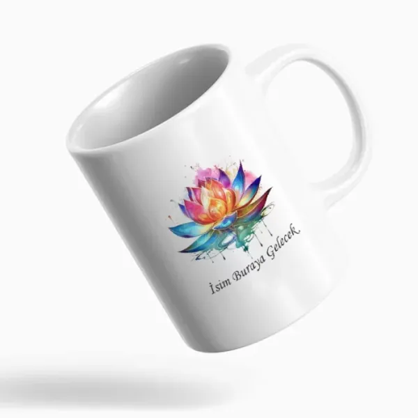 Lotus Çiçeği Tasarımlı Kişiye Özel Kupa Bardak
