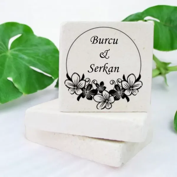Kişiye Özel Düğün ve Nişan Siyah Beyaz Çiçek Tasarımlı Taş Magnet 15 Adet