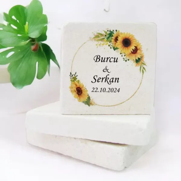 Kişiye Özel Düğün ve Nişan Renk Çiçekli Tasarımlı Taş Magnet 15 Adet