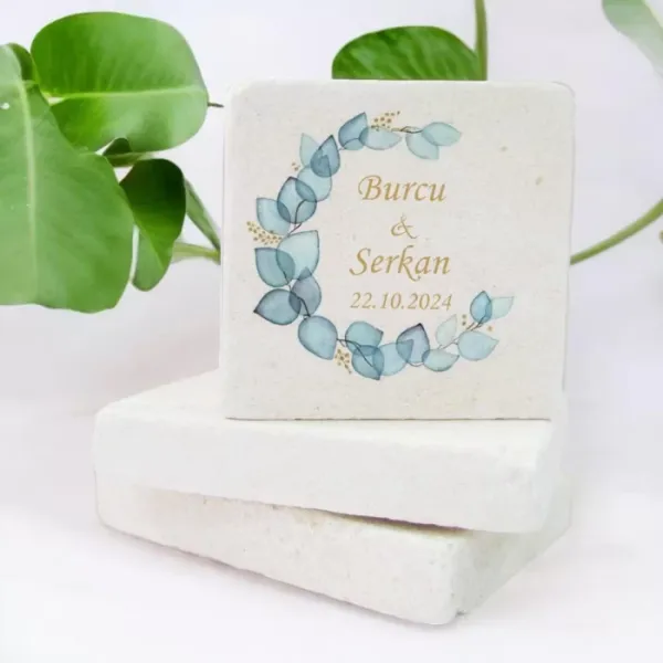 Kişiye Özel Düğün ve Nişan Mavi Tasarımlı Taş Magnet 15 Adet