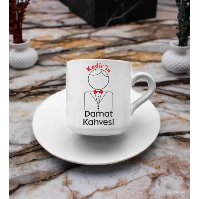 Kişiye Özel Kırmızı Tasarımlı Damat Fincanı