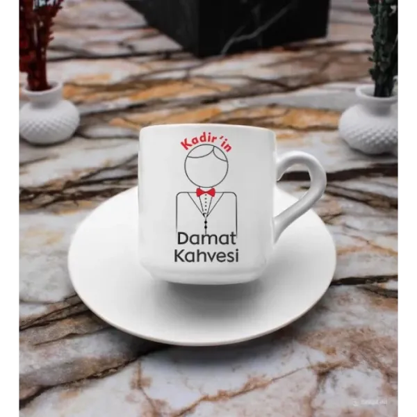 Kişiye Özel Kırmızı Tasarımlı Damat Fincanı