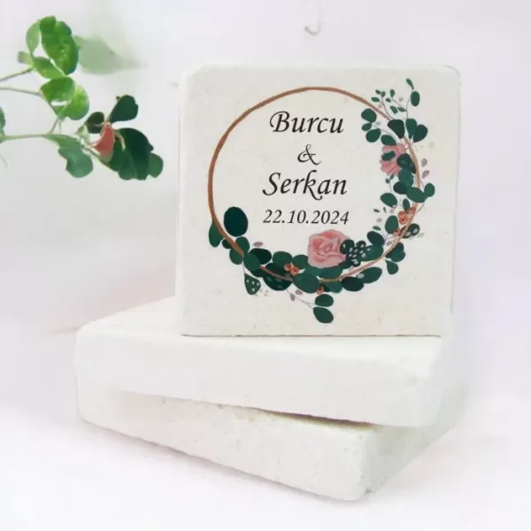 Kişiye Özel Düğün ve Nişan Yeşil Tasarımlı Taş Magnet 15 Adet