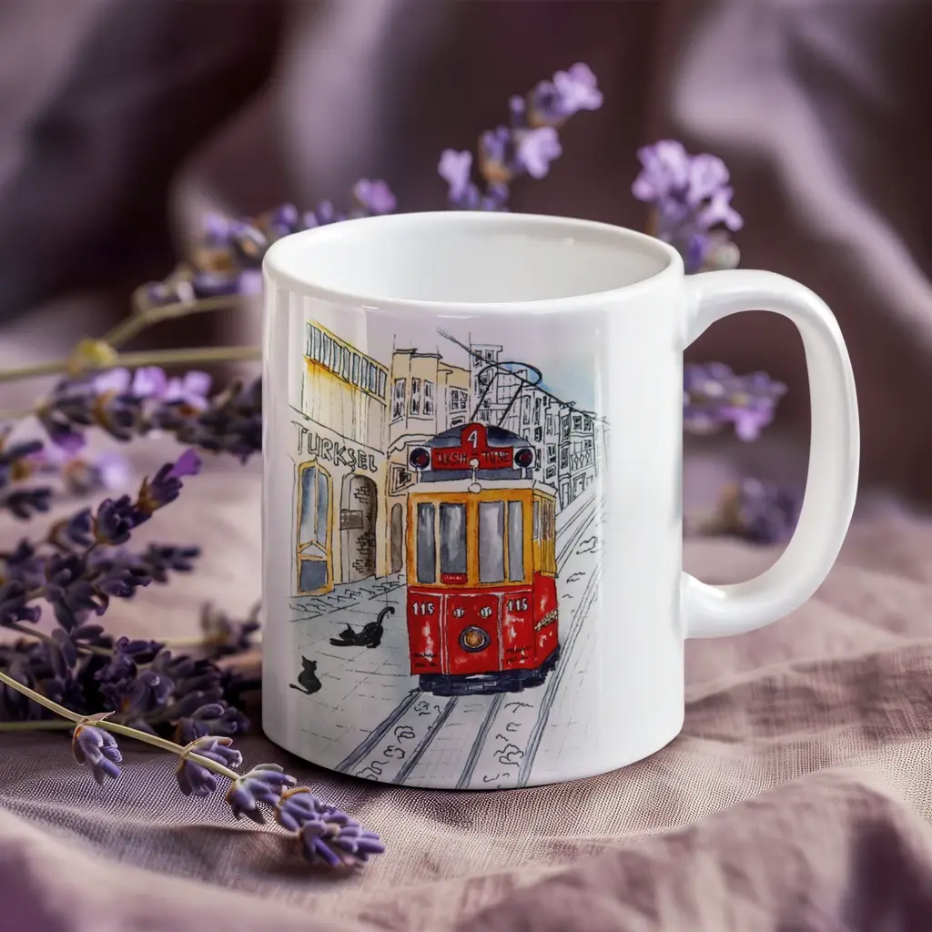 Nostaljik İstanbul Tramvay Desenli Kupa Bardak