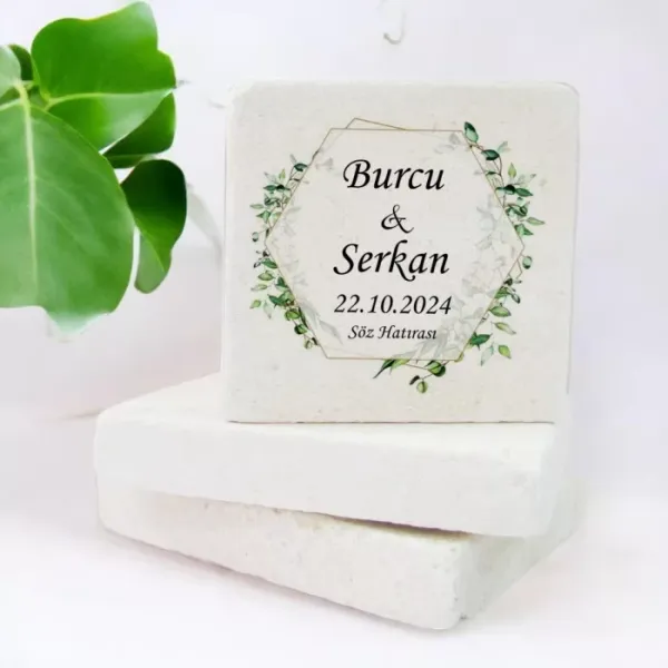 Düğün Nişan ve Söz Yeşil Yaprak Tasarımlı Taş Magnet 15 Adet