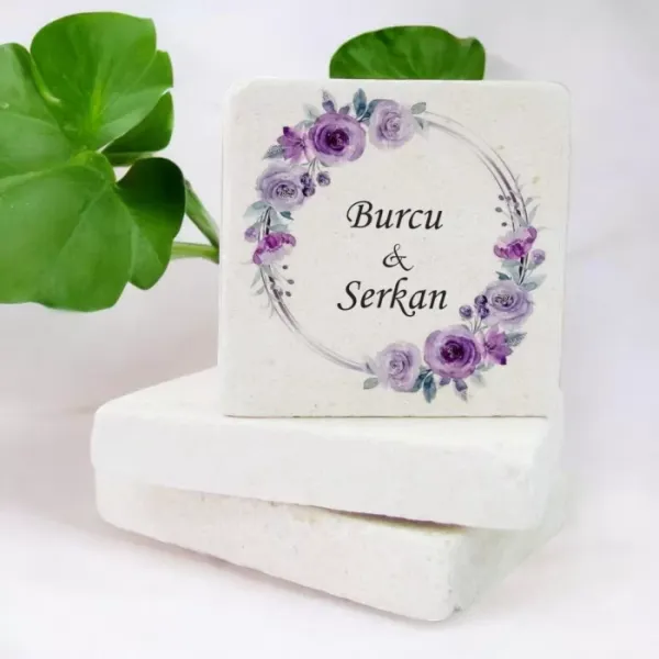 Düğün Nişan ve Söz Mor Çiçek Tasarımlı Taş Magnet 15 Adet