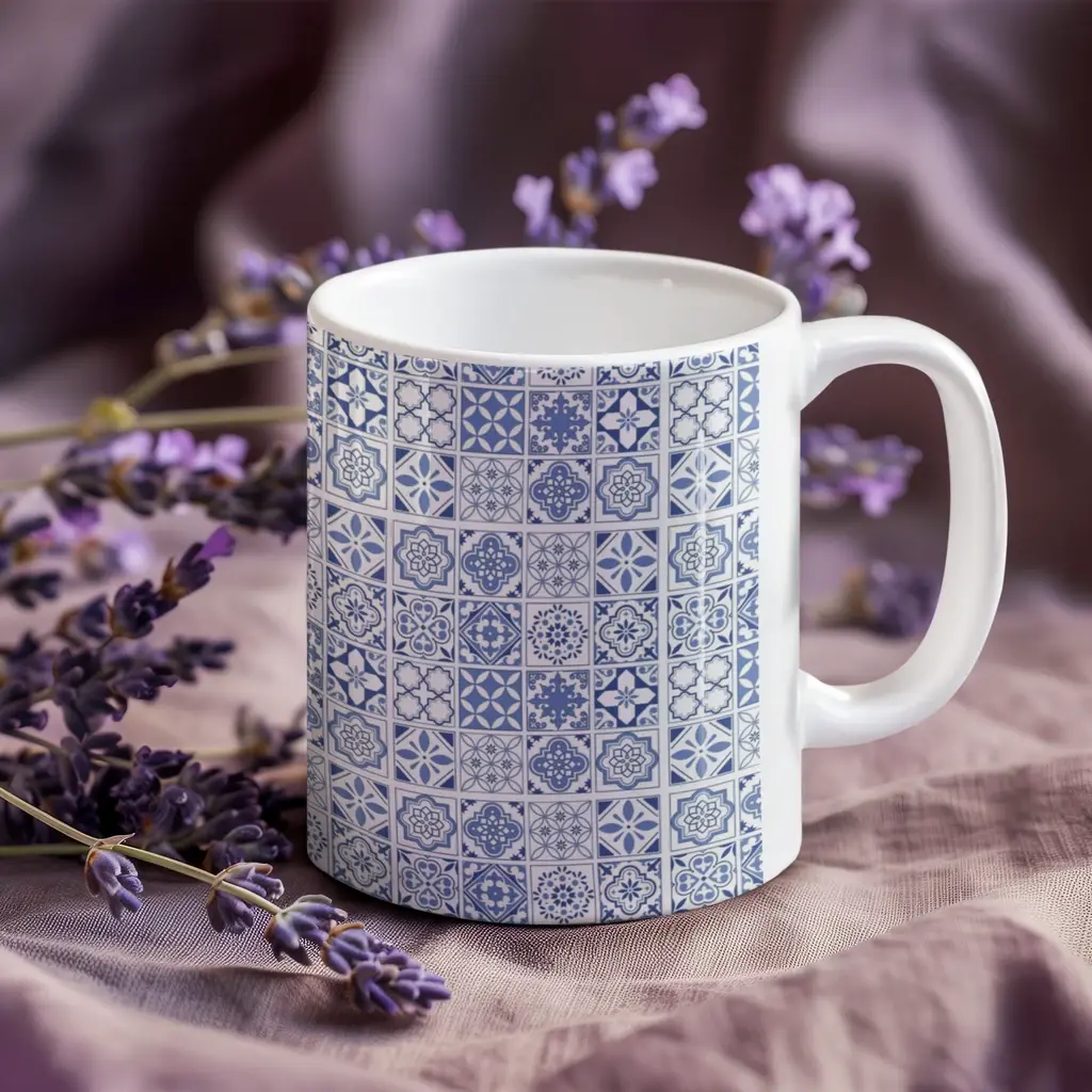 Yöresel Desenli Kupa Bardak – Mavi Seramik Motif