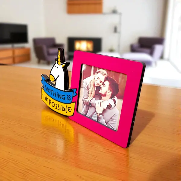 3D Çerçeve Unicorn Nothing is Impossible Tasarımlı Fotoğraf Çerçevesi