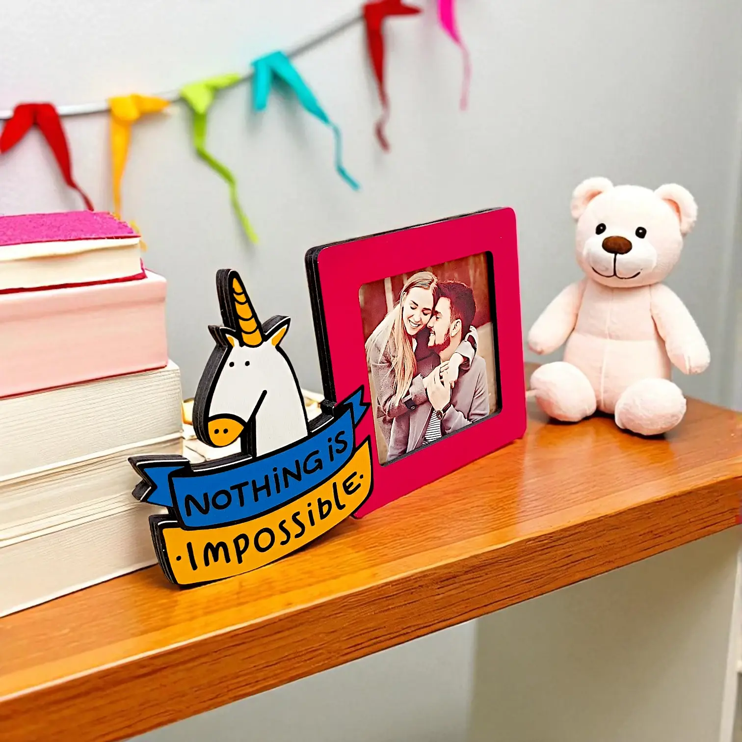 3D Çerçeve Unicorn Nothing is Impossible Tasarımlı Fotoğraf Çerçevesi