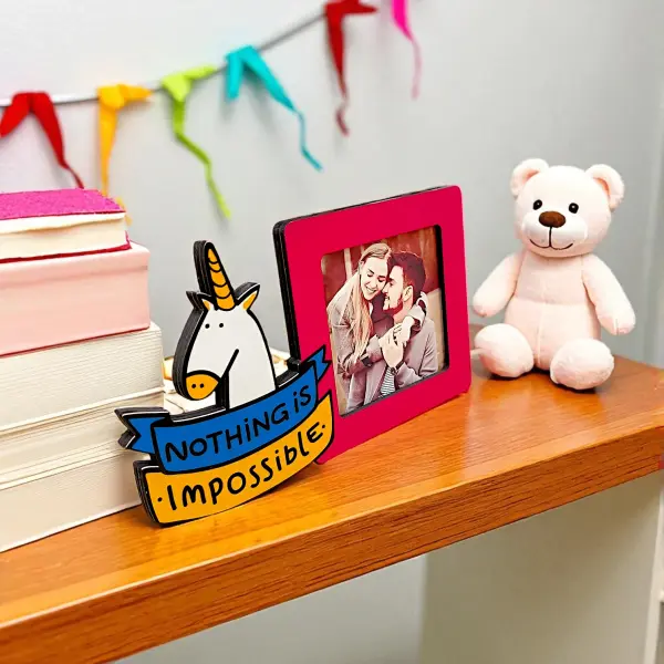 3D Çerçeve Unicorn Nothing is Impossible Tasarımlı Fotoğraf Çerçevesi