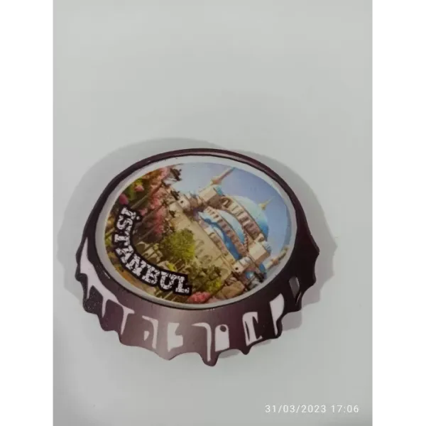 Ahşap Kabartmalı 3D Baskılı İstanbul Gazoz Kapağı Tasarımlı Magnet