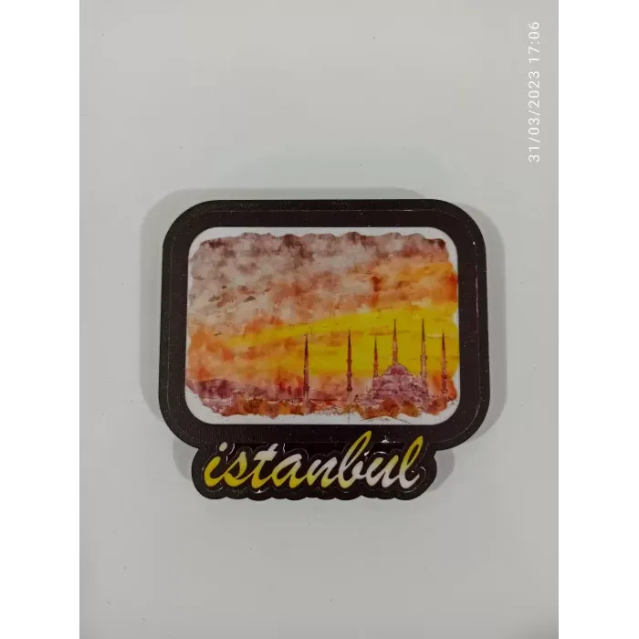 Ahşap Kabartmalı 3D Baskılı İstanbul Gün Batımı Tasarımlı Magnet