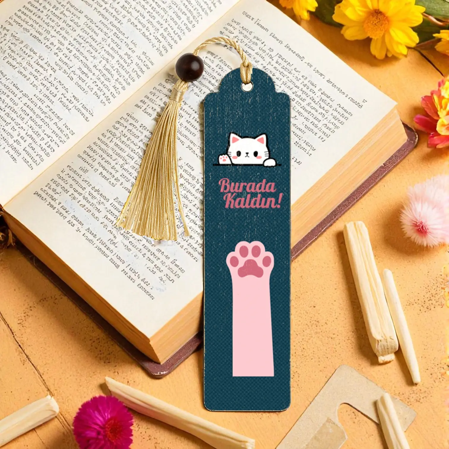 Kedi Pati Burada Kaldın Kitap Ayracı Püsküllü