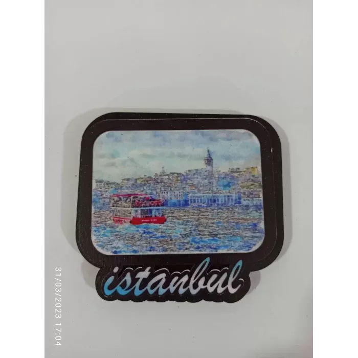 Ahşap Kabartmalı 3D Baskılı İstanbul Vapur Manzarası Tasarımlı Magnet