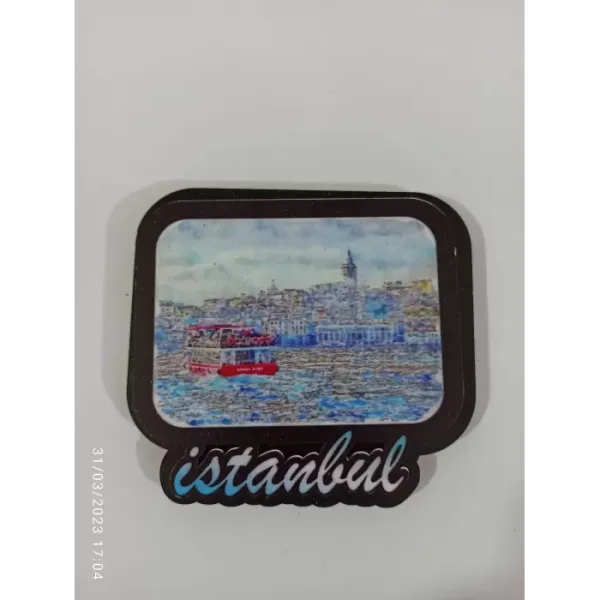 Ahşap Kabartmalı 3D Baskılı İstanbul Vapur Manzarası Tasarımlı Magnet