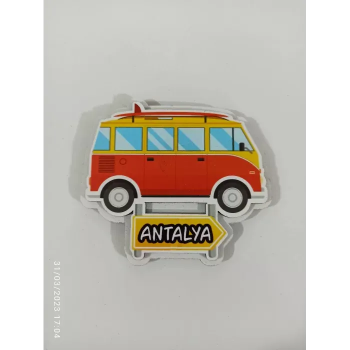 Ahşap Kabartmalı 3D Baskılı Antalya Minibüs Tasarımlı Magnet