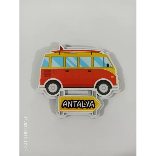 Ahşap Kabartmalı 3D Baskılı Antalya Minibüs Tasarımlı Magnet