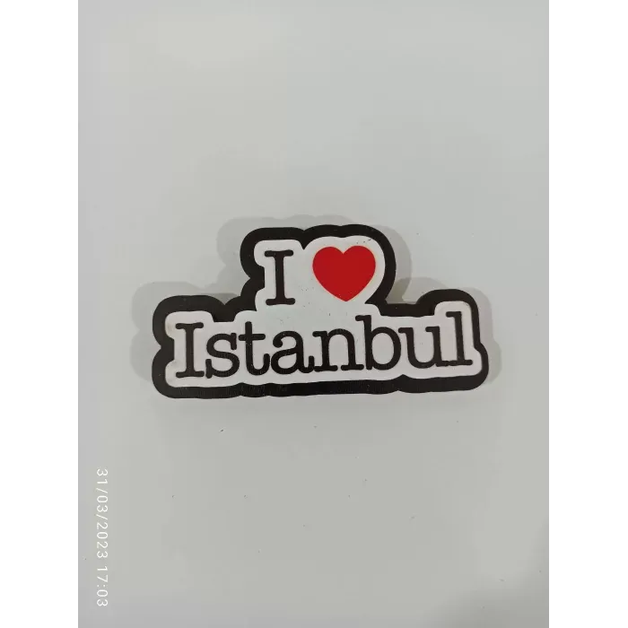 Ahşap Kabartmalı 3D Baskılı I Love İstanbul Tasarımlı Magnet