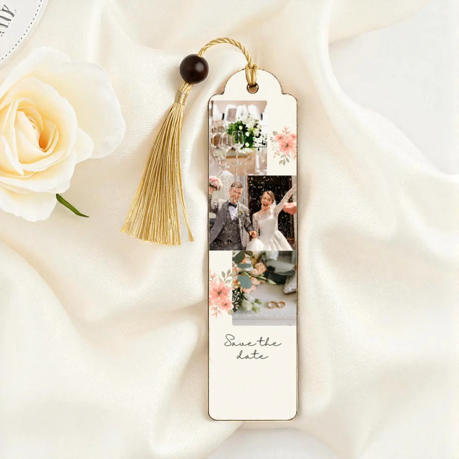 Kişiye Özel Düğün Temalı Ahşap Kitap Ayracı