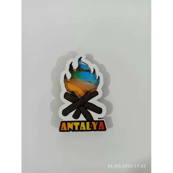 Ahşap Kabartmalı 3D Baskılı Antalya Kamp Ateşi Tasarımlı Magnet