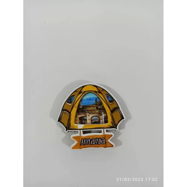 Ahşap Kabartmalı 3D Baskılı Antalya Kampı Tasarımlı Magnet