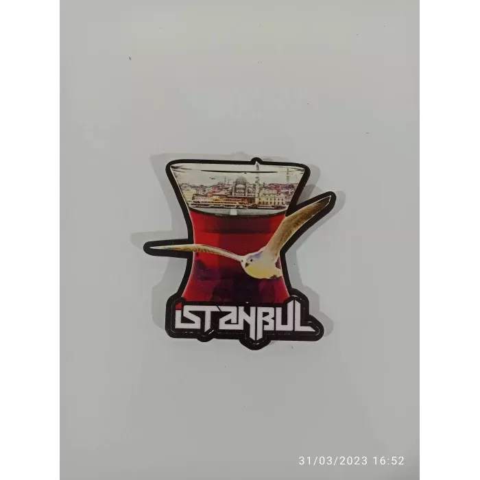 Ahşap Kabartmalı 3D Baskılı İstanbul'da Çay Keyfi Tasarımlı Magnet