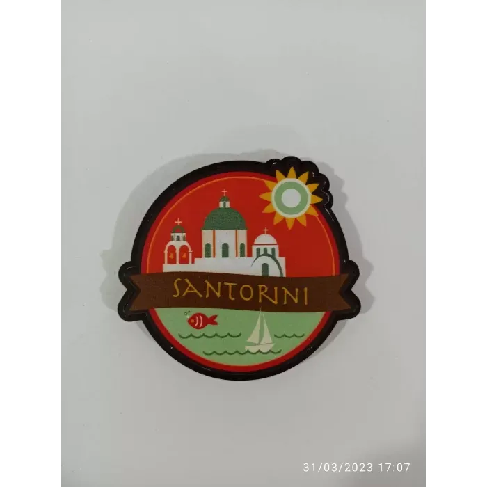 Ahşap Kabartmalı 3D Baskılı Santorini Manzarası Tasarımlı Magnet