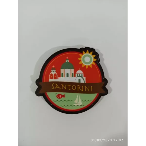 Ahşap Kabartmalı 3D Baskılı Santorini Manzarası Tasarımlı Magnet