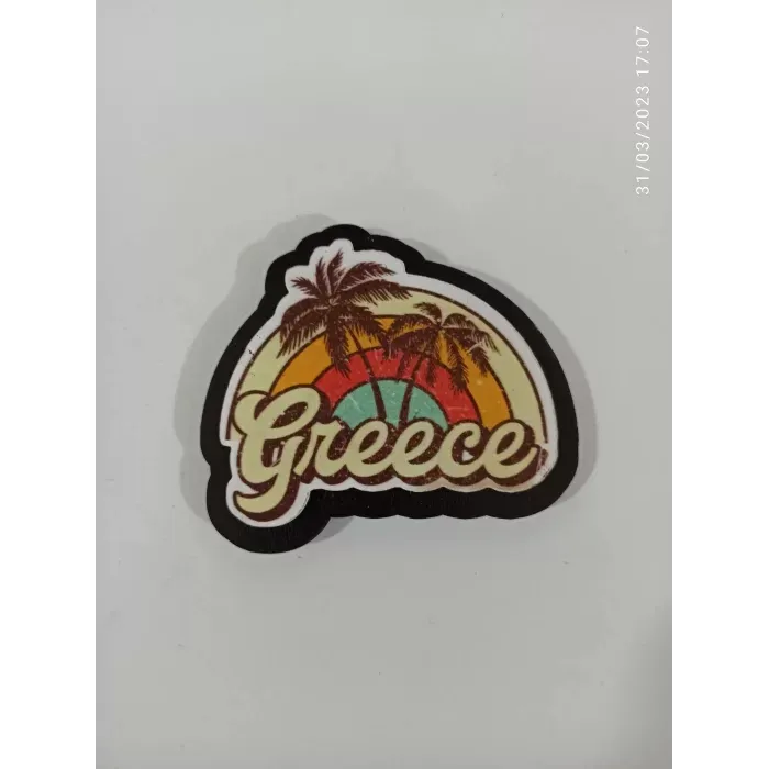 Ahşap Kabartmalı 3D Baskılı Renkli Greece Sunset Tasarımlı Magnet