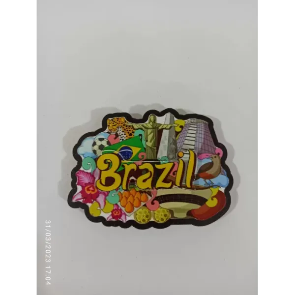 Ahşap Kabartmalı 3D Baskılı Brazil Tasarımlı Magnet