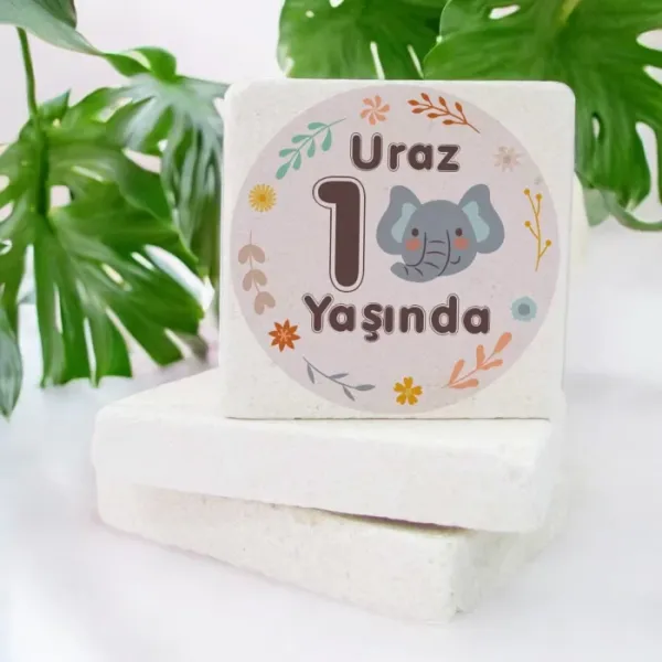 Kişiye Özel 1 Yaş Fil Tasarımlı Taş Magnet 15 Adet