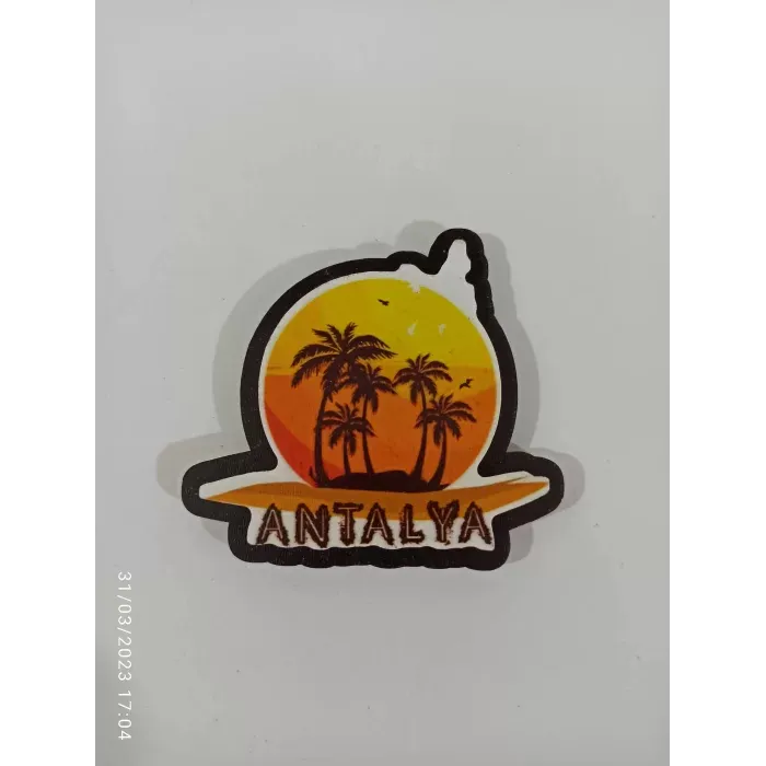 Ahşap Kabartmalı 3D Baskılı Antalya Gün Batımı Tasarımlı Magnet