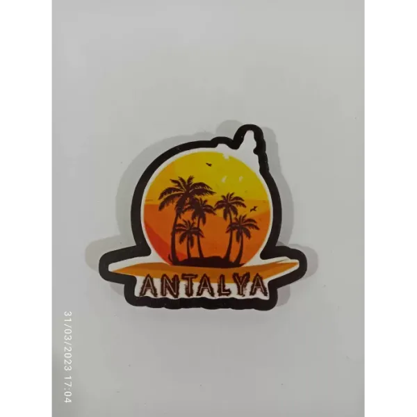 Ahşap Kabartmalı 3D Baskılı Antalya Gün Batımı Tasarımlı Magnet