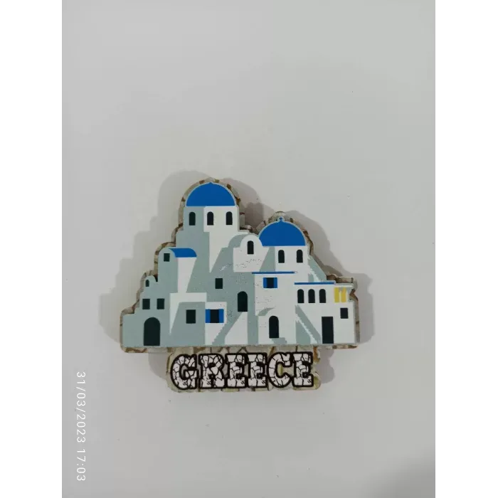 Ahşap Kabartmalı 3D Baskılı Yunanistan Renkleri Tasarımlı Magnet