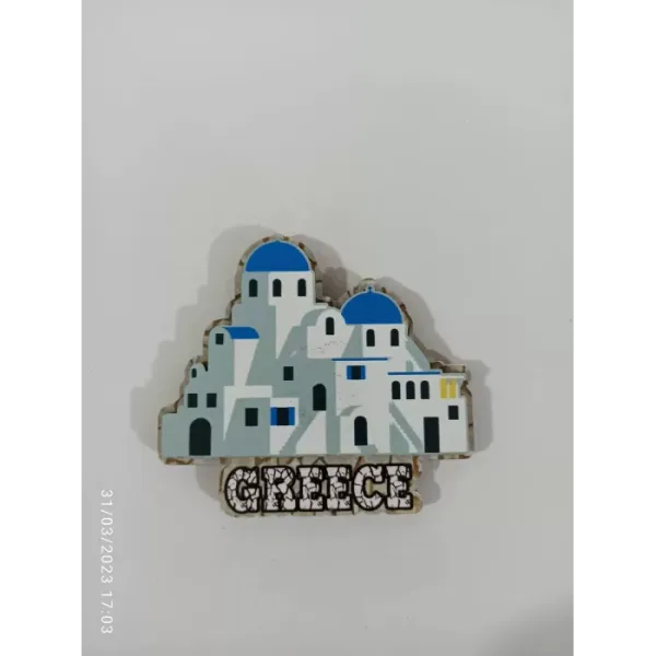 Ahşap Kabartmalı 3D Baskılı Yunanistan Renkleri Tasarımlı Magnet