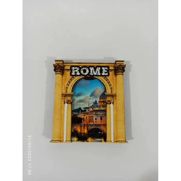 Ahşap Kabartmalı 3D Baskılı Roma Tasarımlı Magnet
