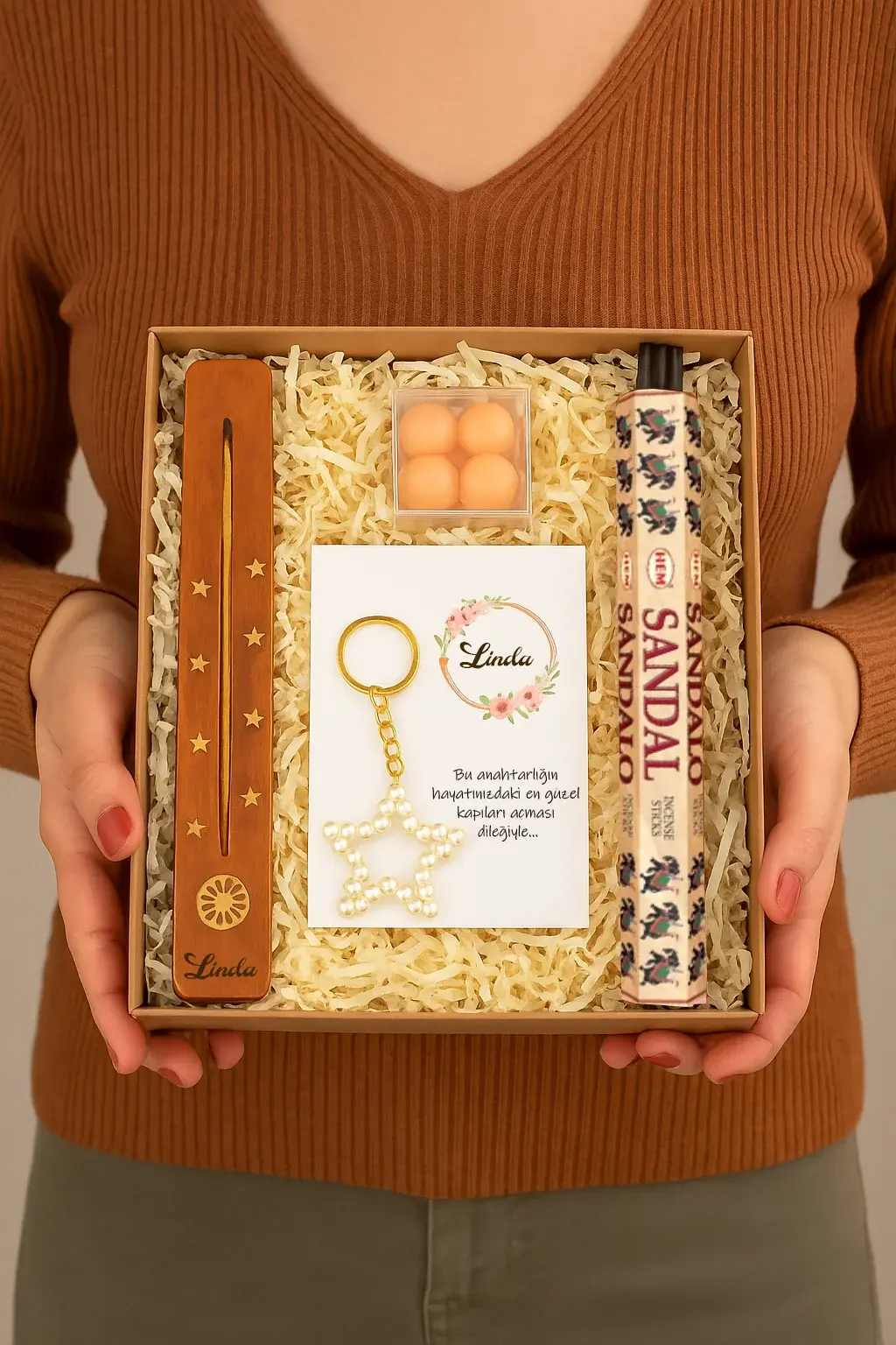 Kişiye Özel Hediye Kutusu Tütsü, Mum, Anahtarlık Seti