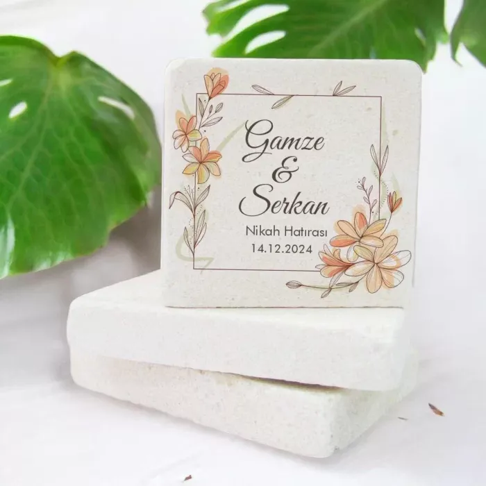 Kişiye Özel Soft Çiçek Tasarımlı Kare Doğal Taş Magnet 15 Adet