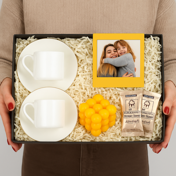 Kişiye Özel Kahve Keyfi Hediye Kutusu 2 Fincan, Fotoğraf Çerçevesi ve Mum Seti