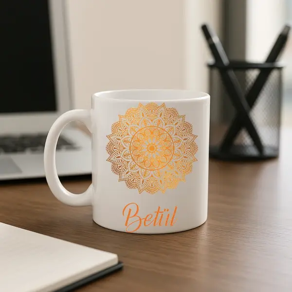 Kişiye Özel Turuncu Hediye Kutusu Defter, Kupa, Kolonya ve Eti Çikolata Seti