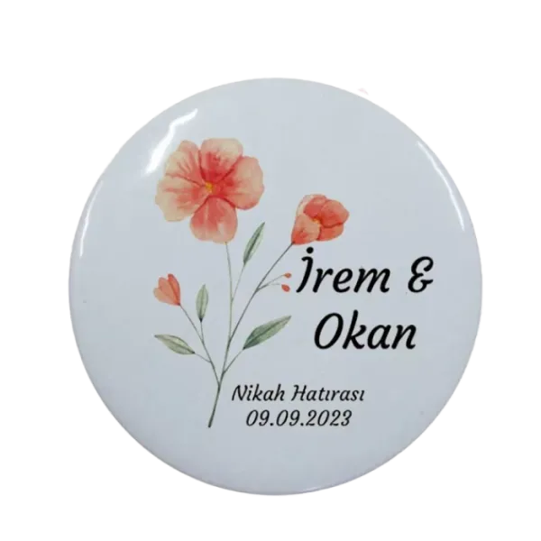Kişiye Özel Nikah Kırmızı Tasarımlı Buton Açacak Magnet 58 mm 15 Adet