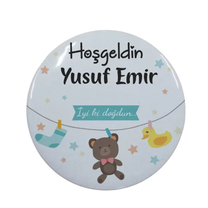 Kişiye Özel Yeni Doğan Bebek Oyuncakları Tasarımlı Buton Açacak Magnet 58 mm 15 Adet