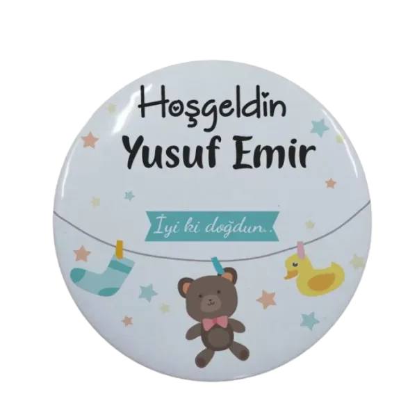 Kişiye Özel Yeni Doğan Bebek Oyuncakları Tasarımlı Buton Açacak Magnet 58 mm 15 Adet