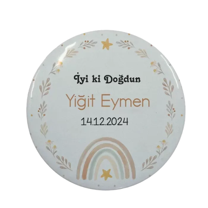 Kişiye Özel 1 Yeni Doğan İyi Ki Doğdun Tasarımlı Buton Açacak Magnet 58 mm 15 Adet