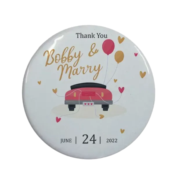 Kişiye Özel Nikah Hatırası Wedding Tasarımlı Buton Açacak Magnet 58 mm 15 Adet