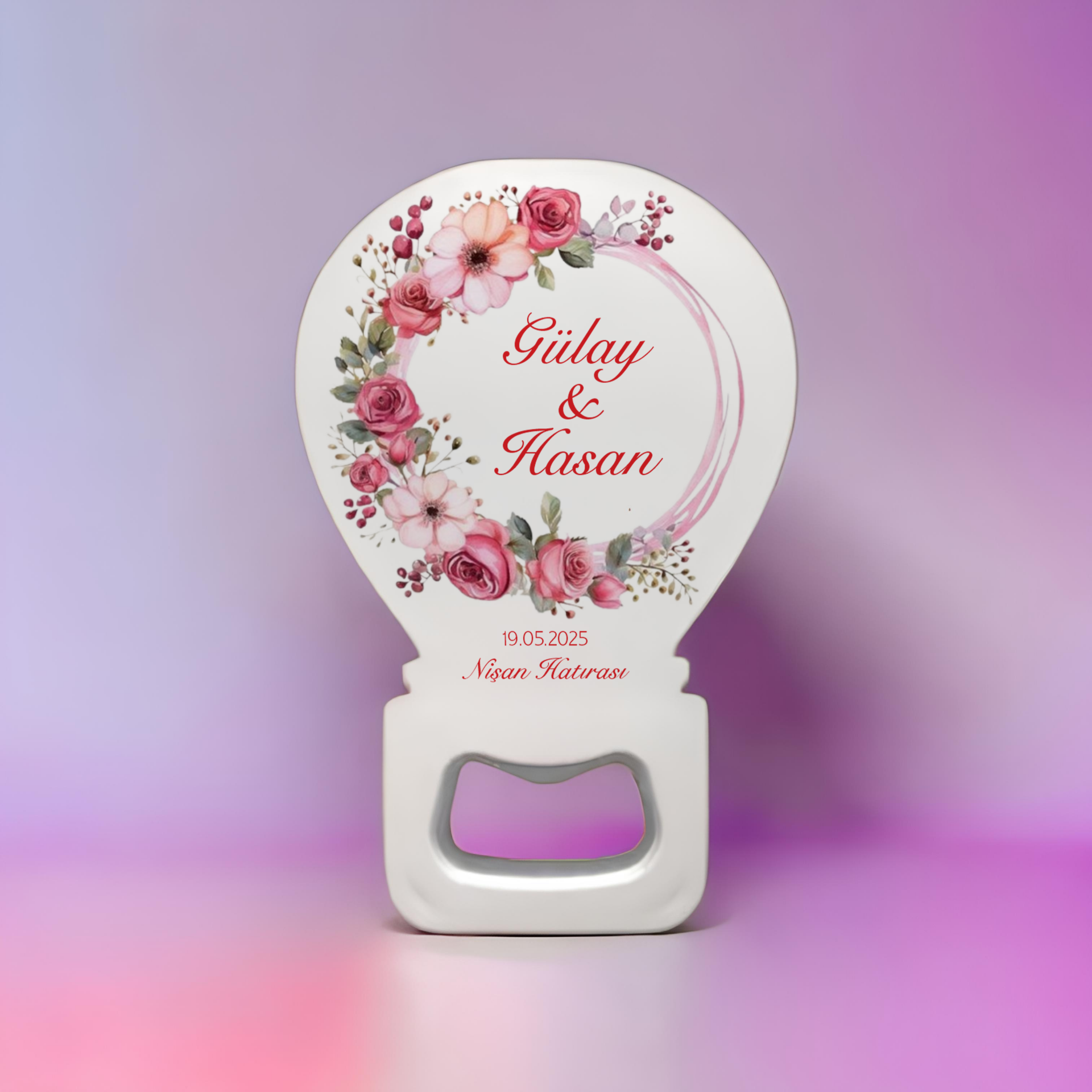 Kişiye Özel Nişan Nikah Açacak Balon Magnet Yuvarlak Kırmızı Çiçek Modeli 15 Adet